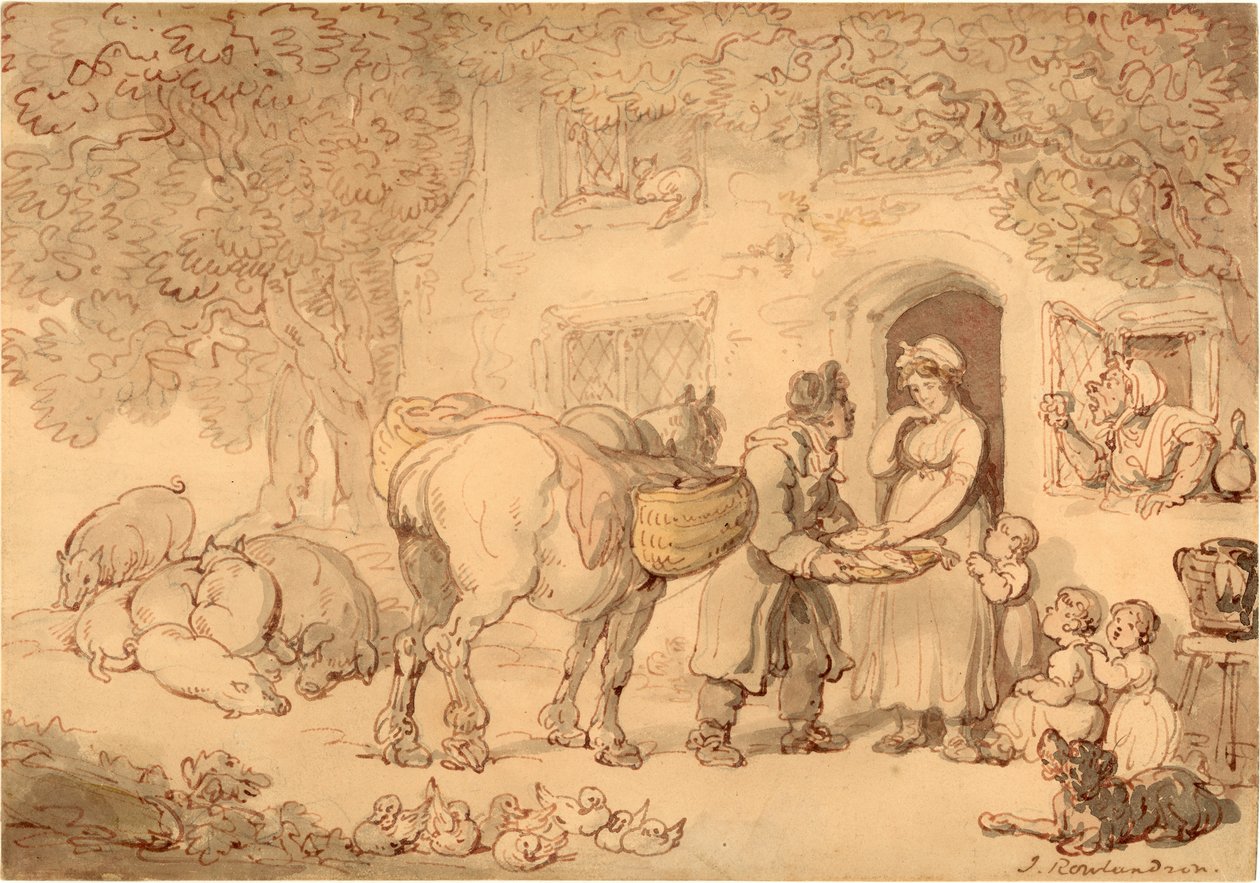 The Fishseller, noin 1775-1800 (akvarelli ja muste) tekijältä Thomas Rowlandson
