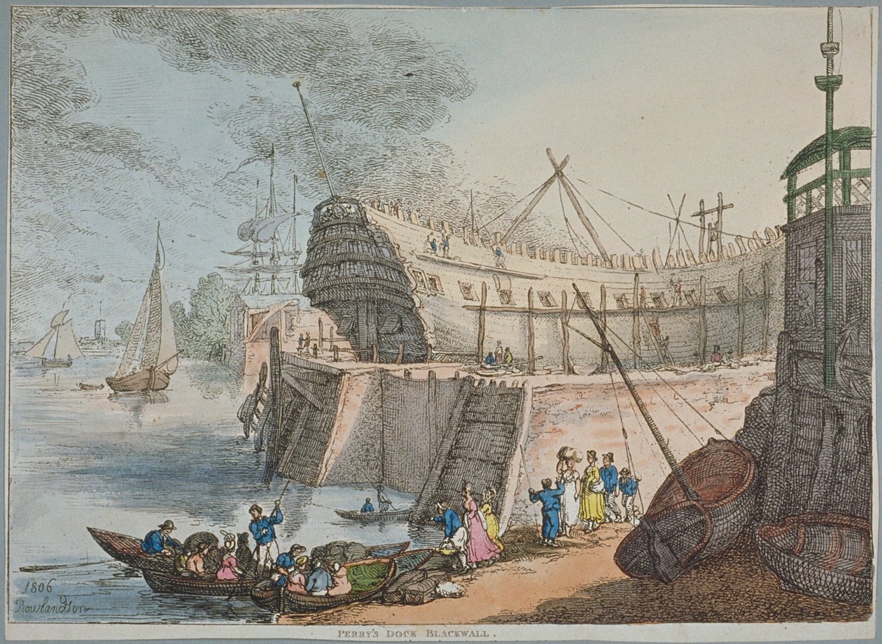 Näkymä Brunswick Dockille tekijältä Thomas Rowlandson