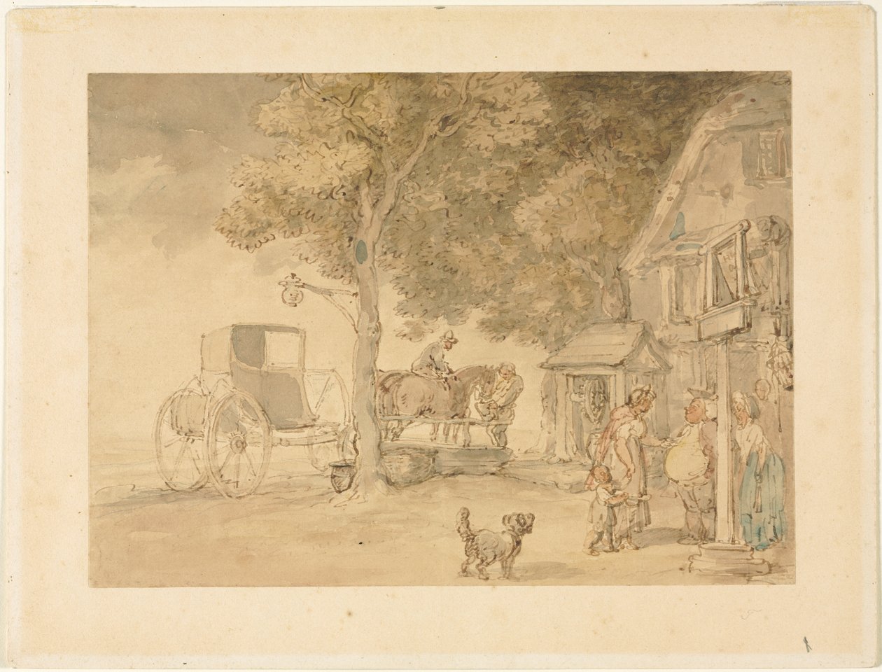 Hevosten juotto. tekijältä Thomas Rowlandson