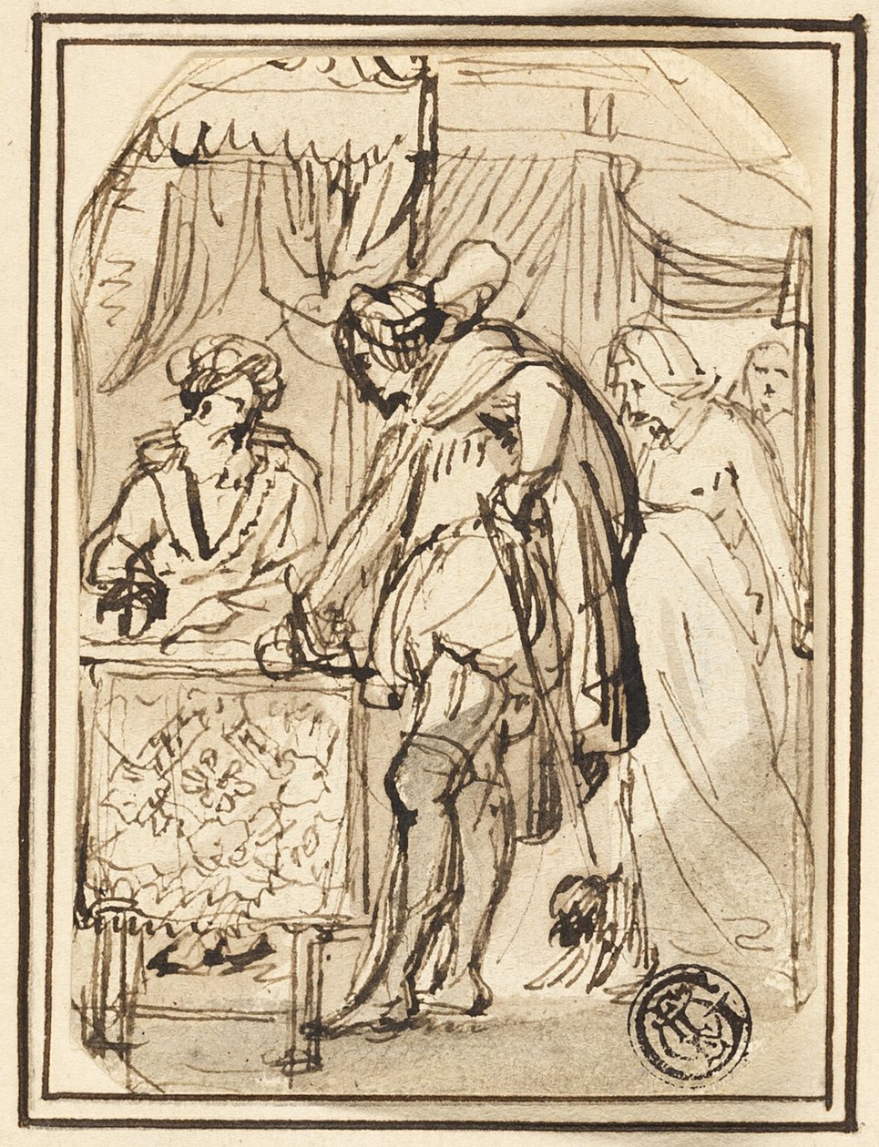 Nuori mies kirjurin pöydässä tekijältä Thomas Stothard
