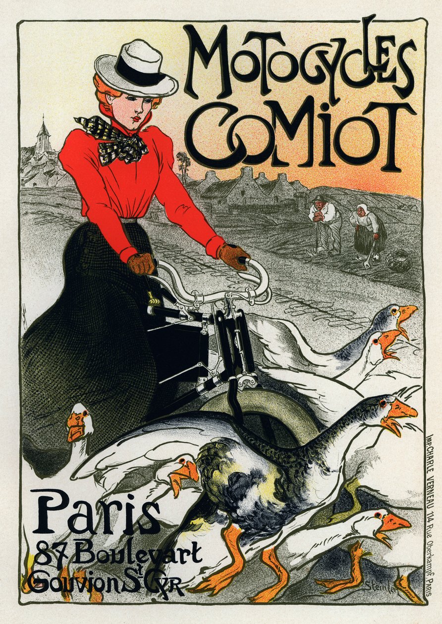 Motocycles Comiot, mainosjuliste, 1899. tekijältä Théophile Alexandre Steinlen