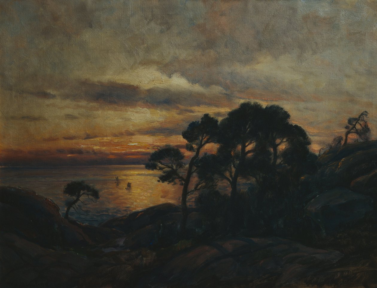 Mänty auringonlaskun aikaan tekijältä Thorolf Holmboe