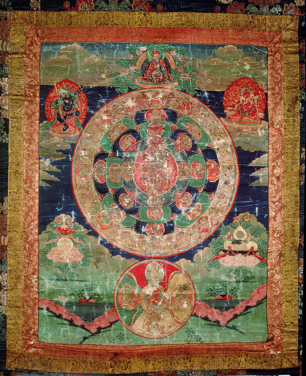 Bardo Mandala, Thangka, joka kuvaa kuoleman ja jälleensyntymisen välistä aikaa (guassi kankaalle). tekijältä Tibetan School