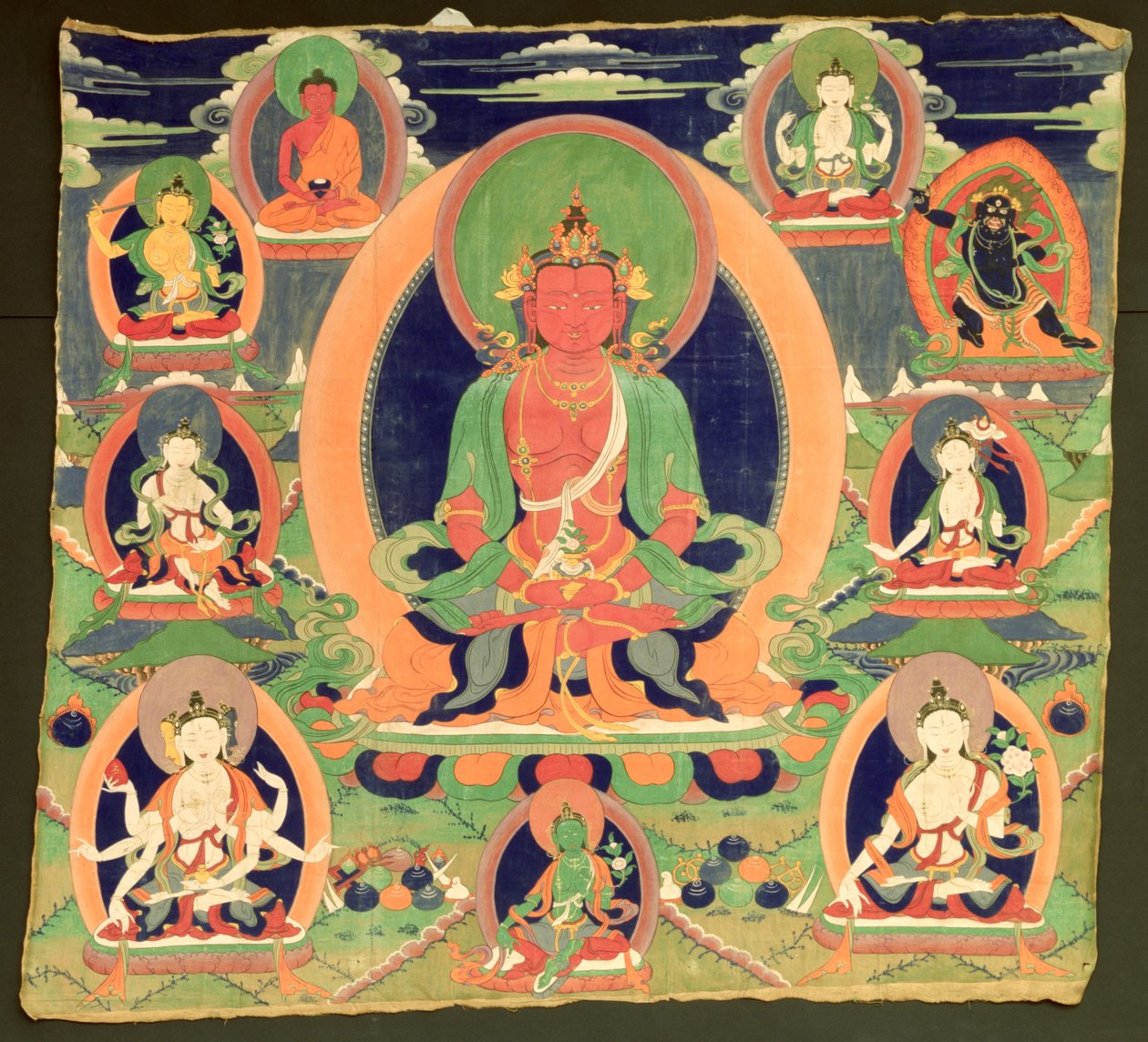 Thangka-maalaus, jossa on Amitayus tekijältä Tibetan School