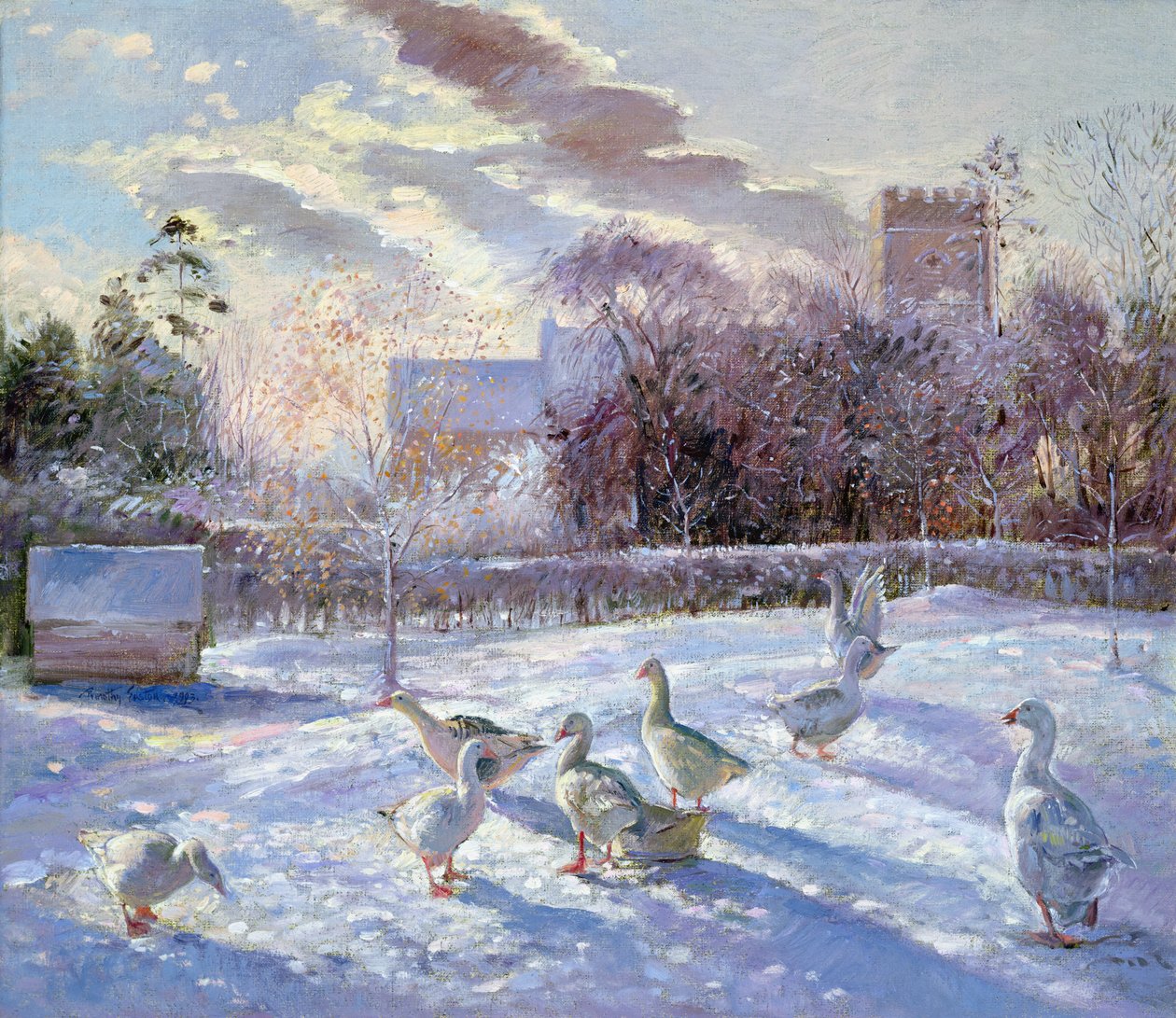 Talvihanhet kirkon niityllä tekijältä Timothy Easton