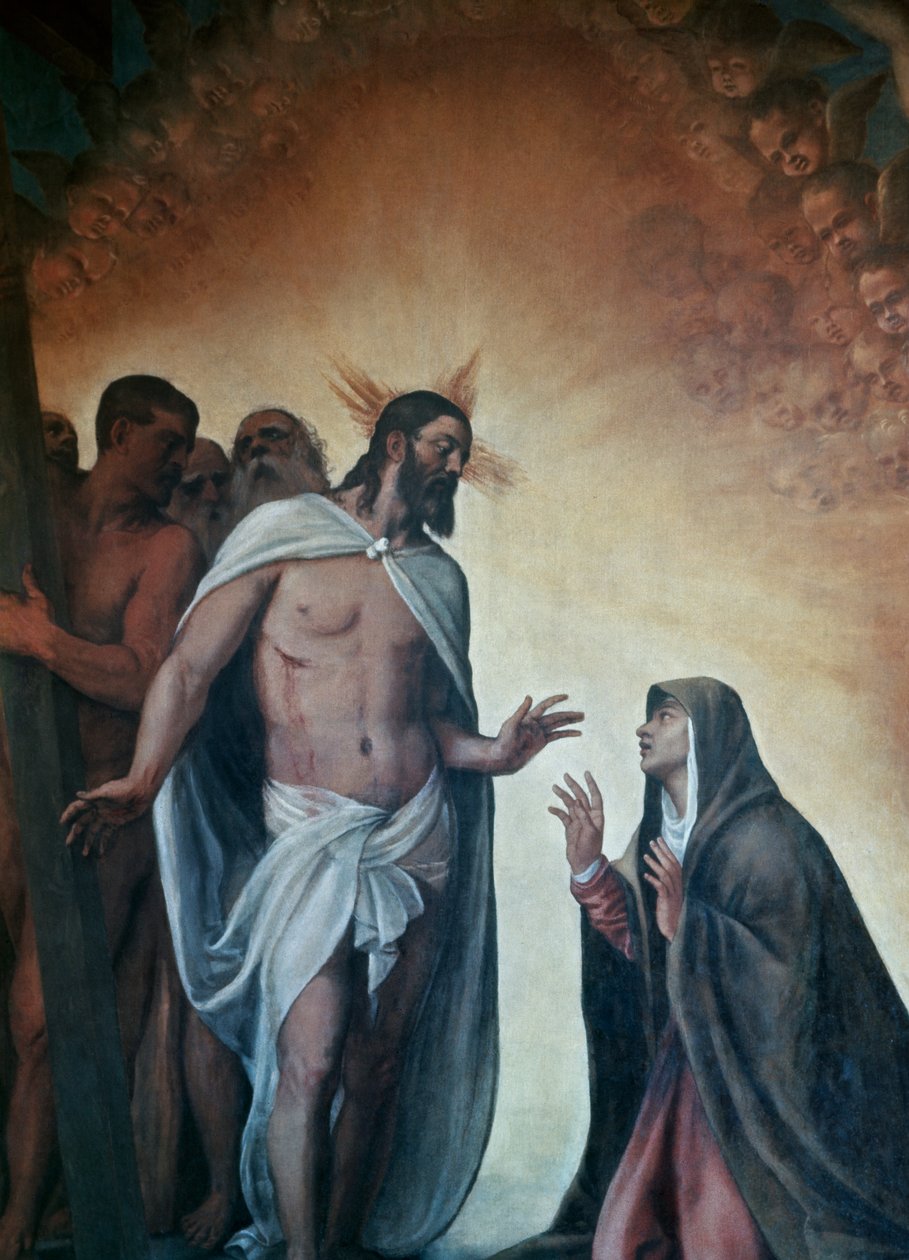 Ylösnousseen Kristuksen ilmestyminen Neitsyelle tekijältä Titian (c.1488 1576)