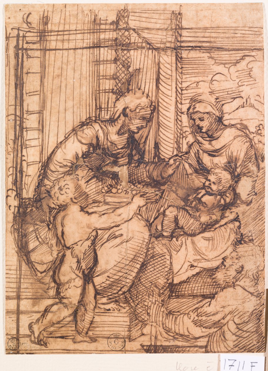 Sacred Conversation (kynä ja muste paperille) tekijältä Titian (c.1488 1576)