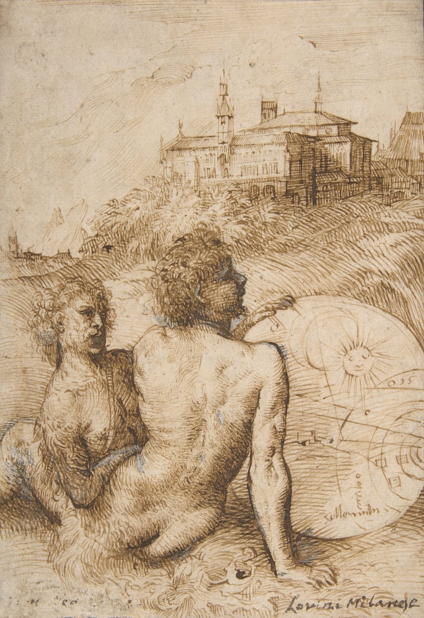 Kaksi satyyriä maisemassa, n. 1505-10. tekijältä Titian