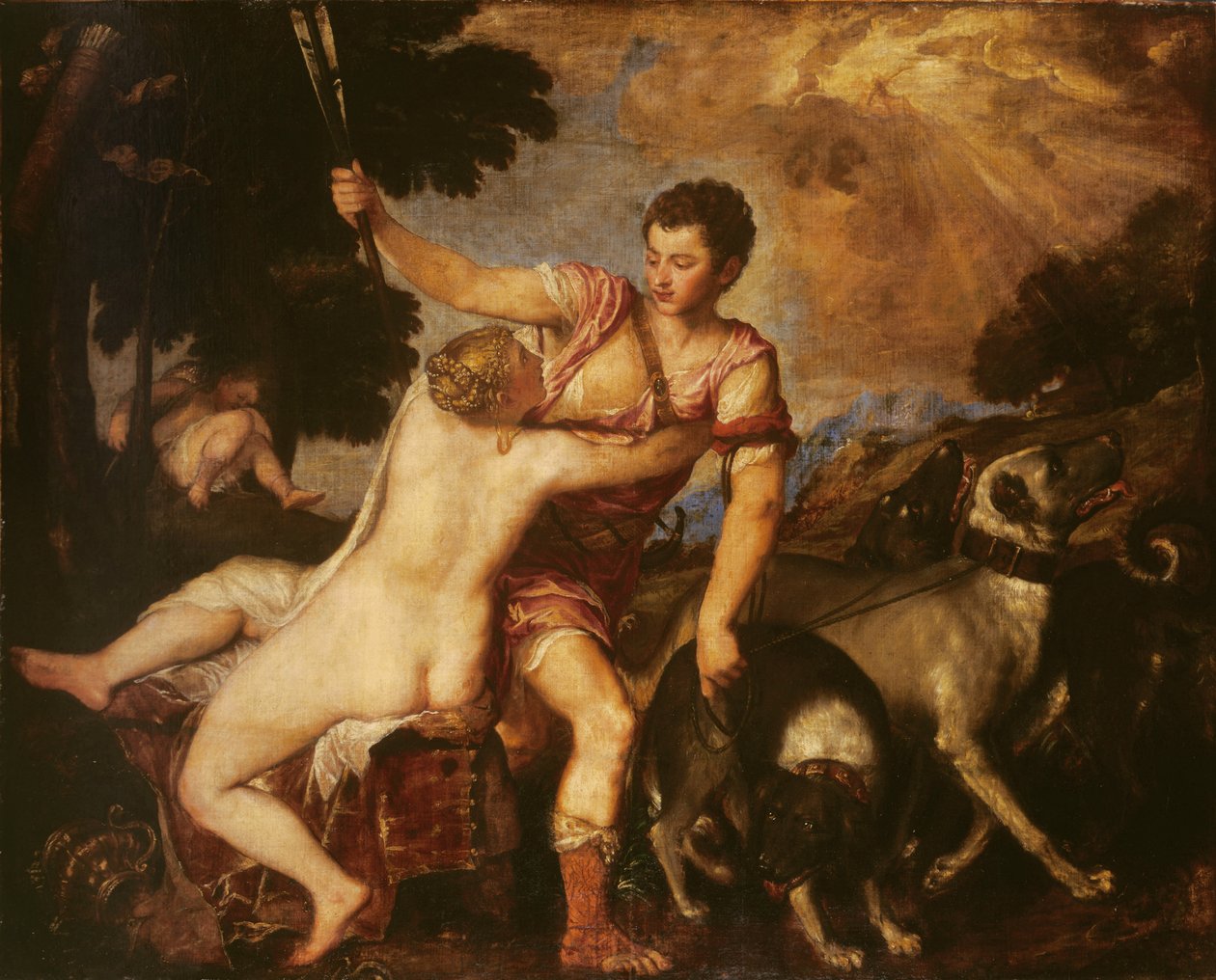 Venus ja Adonis, 1555 tekijältä Tiziano Vecelli
