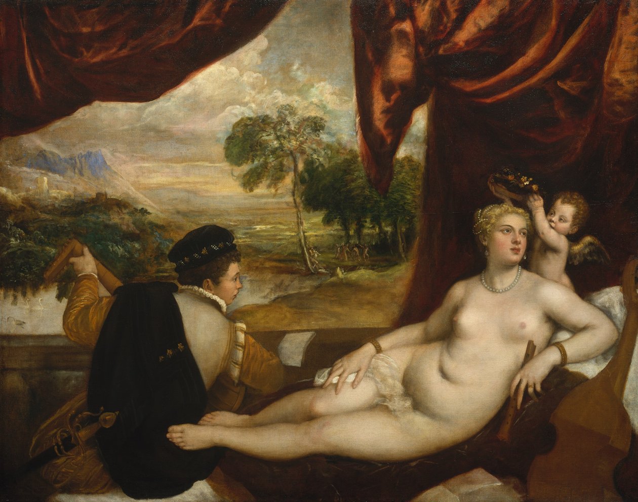 Venus ja luuttusoitin, n. 1565-70. tekijältä Tiziano Vecelli