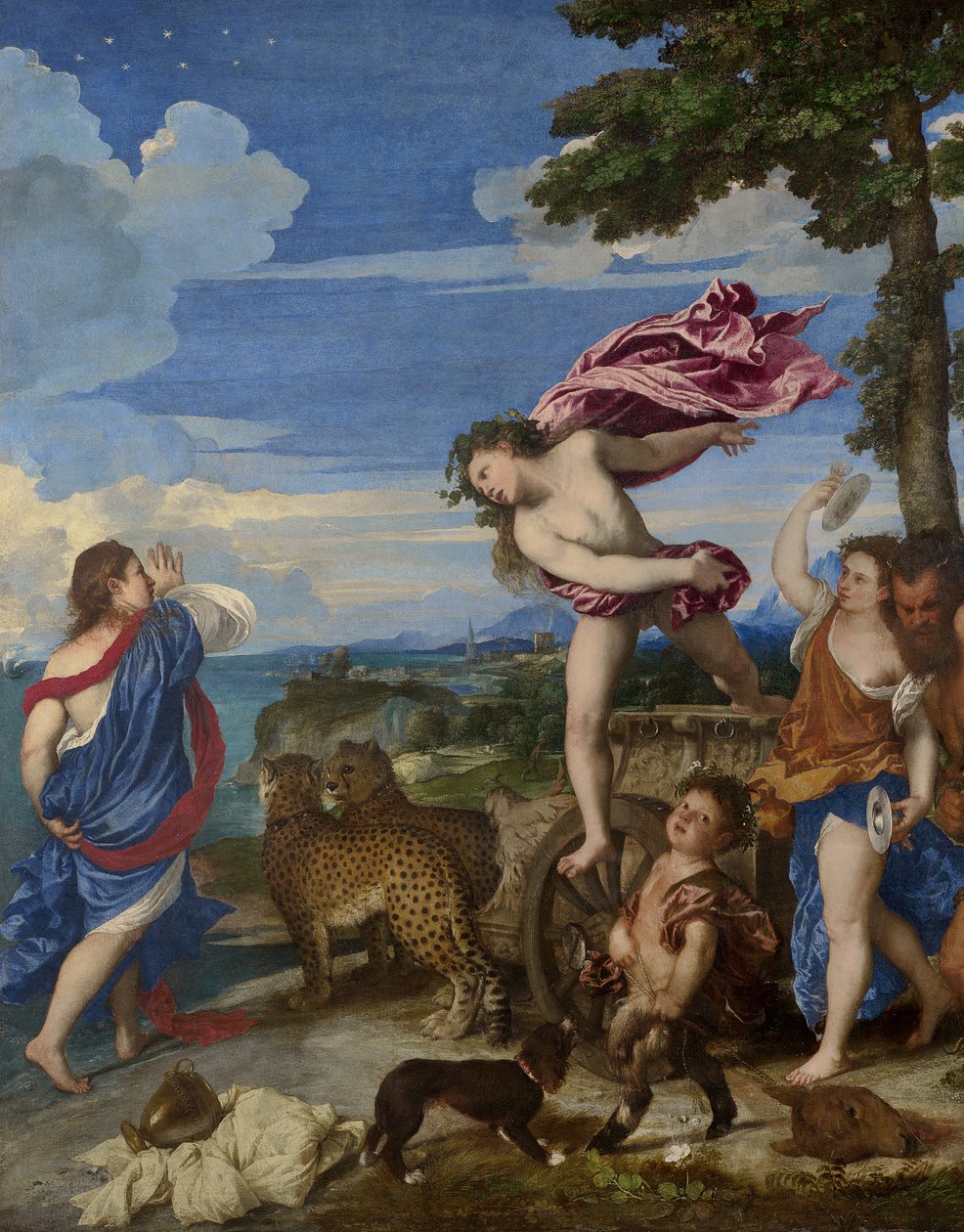 Bacchus ja Ariadne, 1520-23 (ennen restaurointi) (273110:n yksityiskohta) tekijältä Tiziano Vecelli