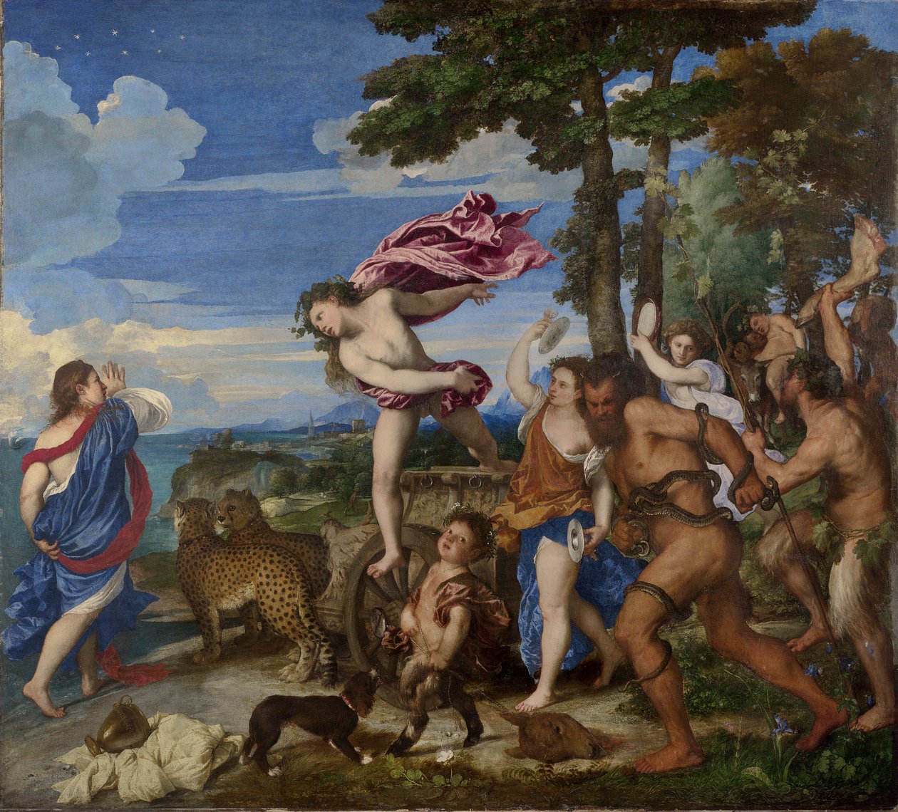 Bacchus ja Ariadne, 1520-23 (ennen restaurointi) tekijältä Tiziano Vecelli