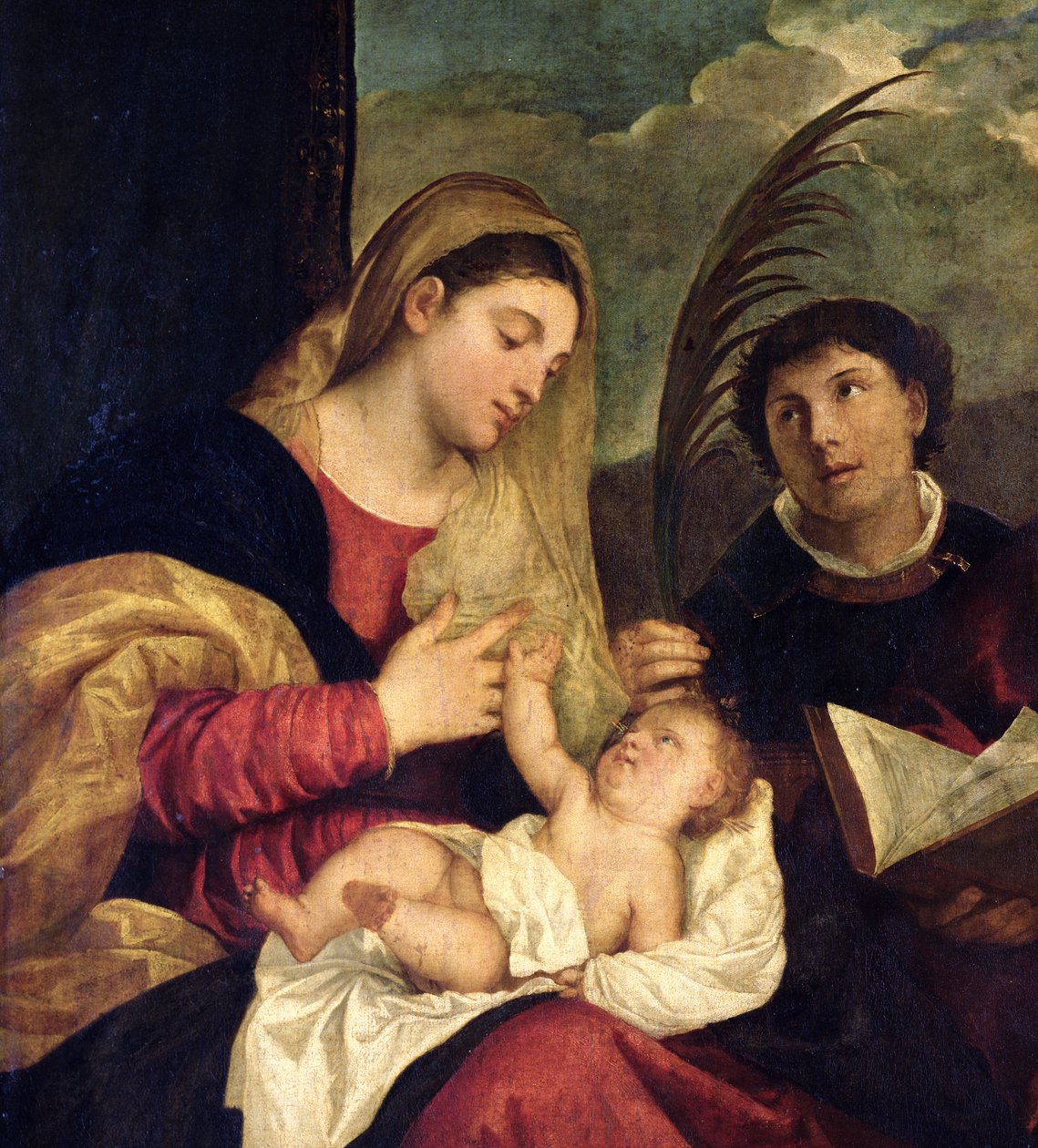 Madonna ja lapsi SS:n kanssa. Stephen, Jerome ja Maurice (numero 108505) tekijältä Tiziano Vecelli