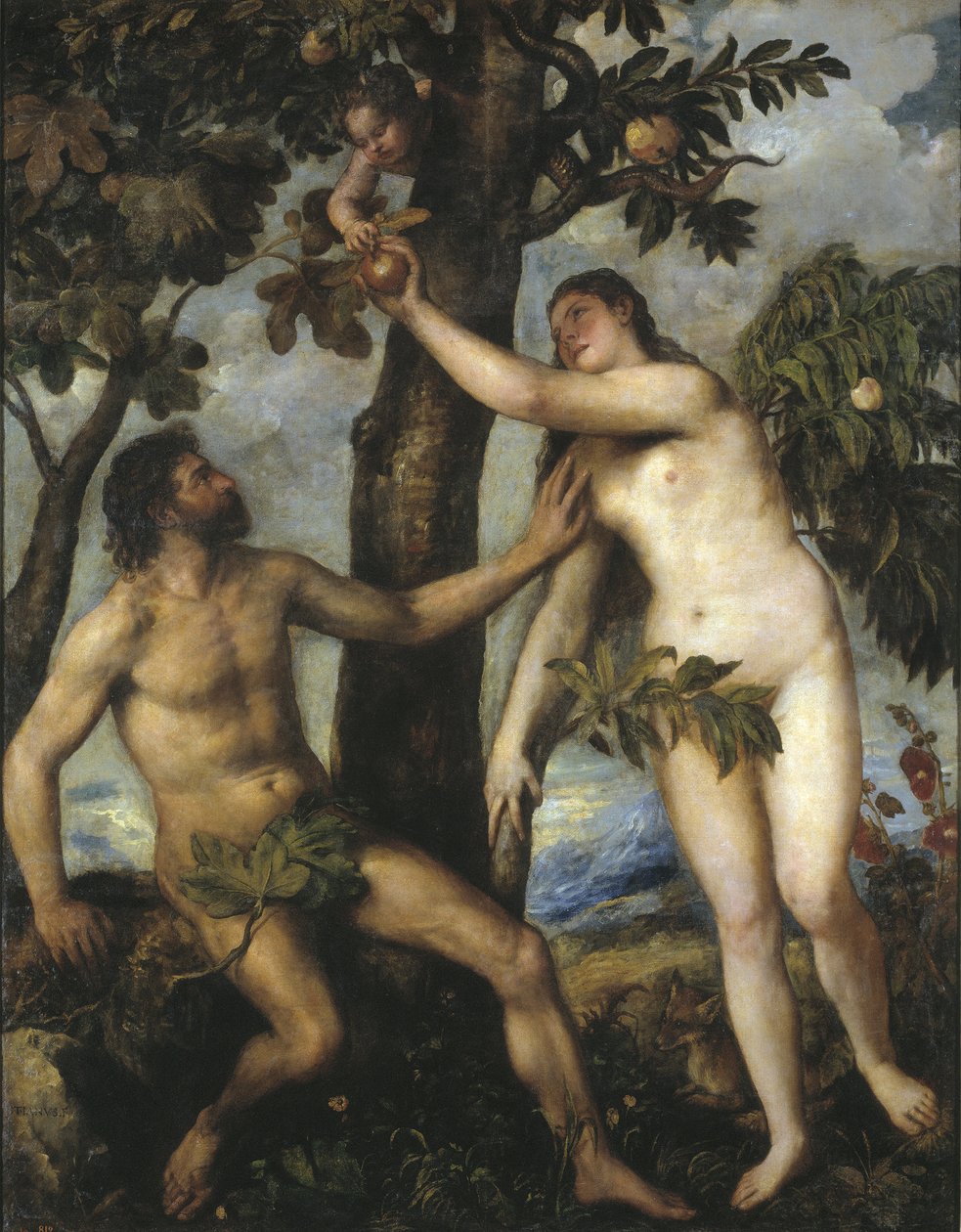 Aadam ja Eeva, n. 1550 tekijältä Tiziano Vecelli