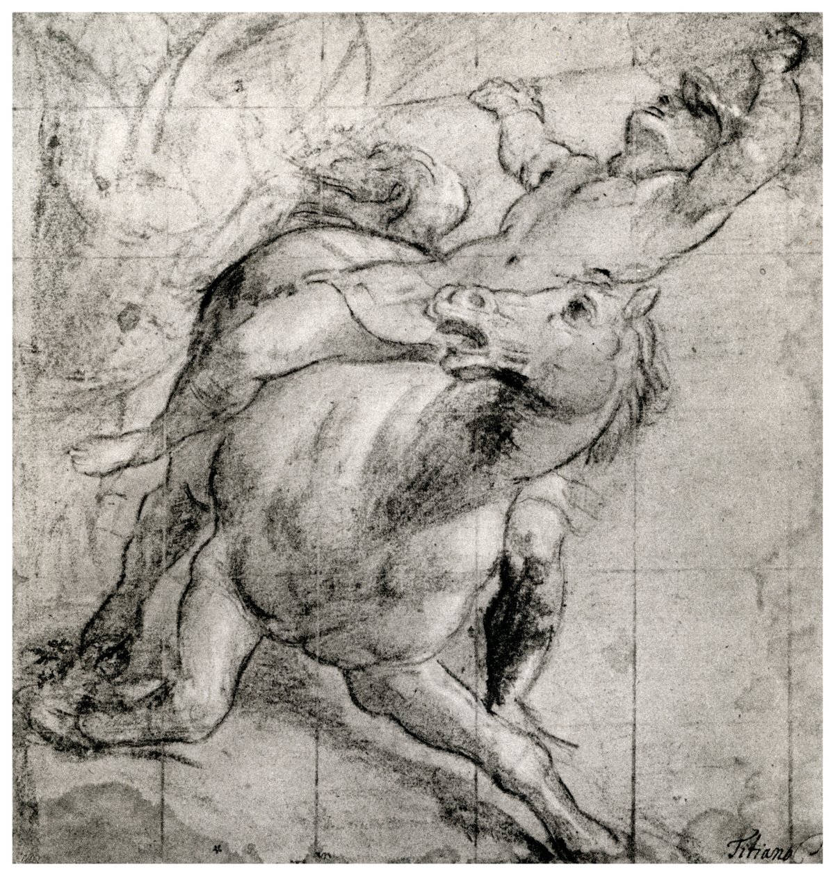 Horseman Falling, c1565, 1937 tekijältä Tiziano Vecelli