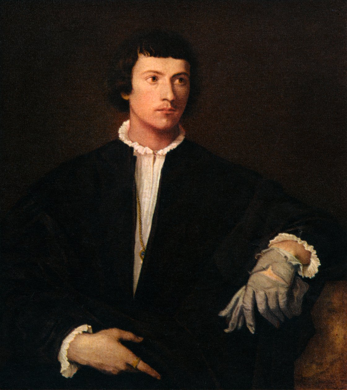 Mies hansikkaalla, c1520, 1937 tekijältä Tiziano Vecelli