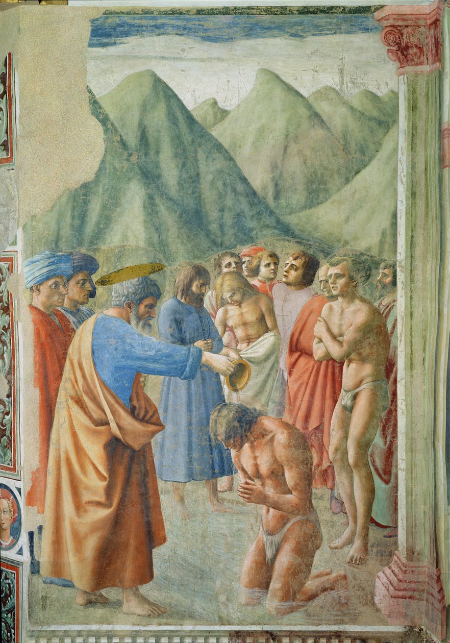 Pyhä Pietari kastaa neofyyttejä, n. 1427 tekijältä Tommaso Masaccio