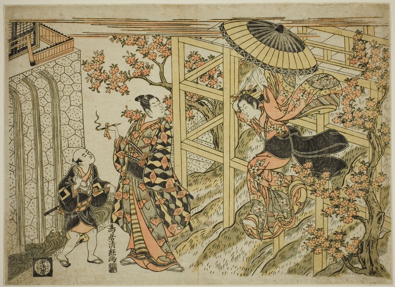 Tyttö hyppää Kiyomizun temppelistä tekijältä Torii Kiyotsune