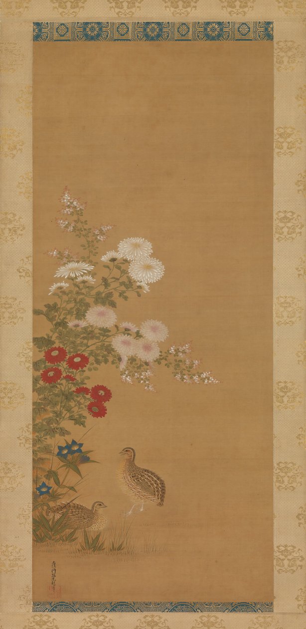 Viiriäisiä ja syyskukkia, 1600-luvun loppu. tekijältä Tosa Mitsuoki