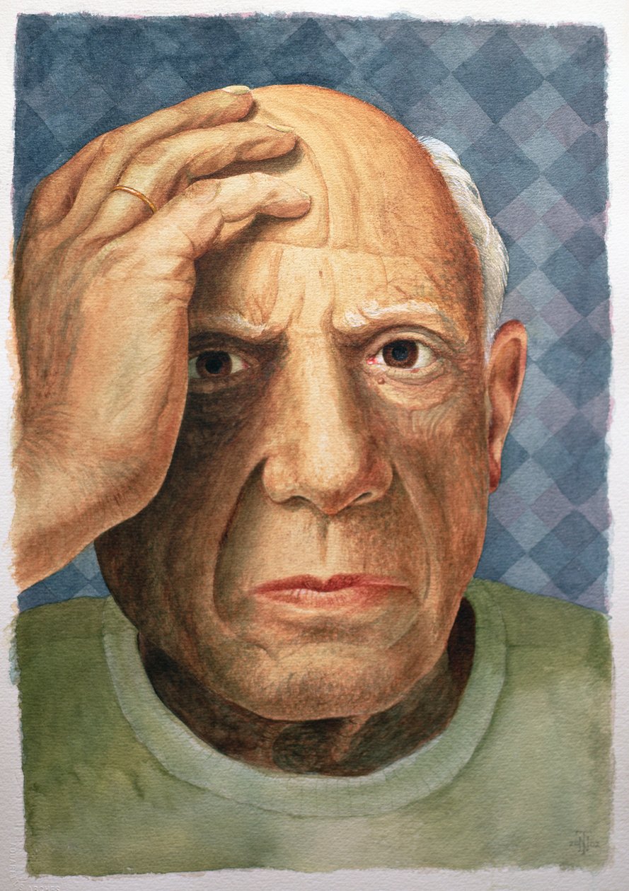 Picasso (1881-1973) (wc + vartaloväri kaaripaperilla) tekijältä Trevor Neal