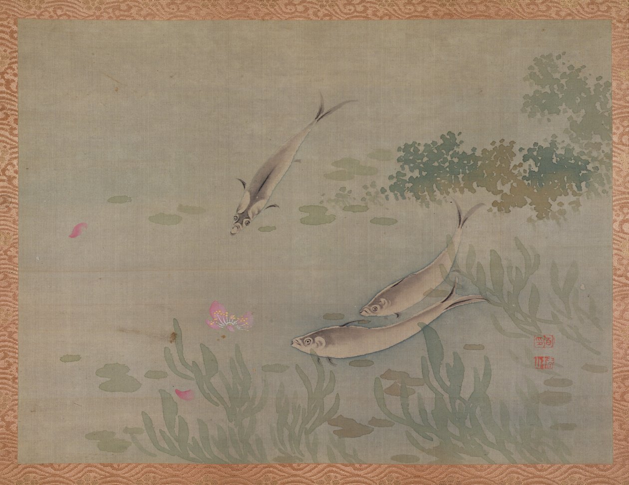 Kala, 1851 (akvarelli silkille) tekijältä Tsubaki Chinzan