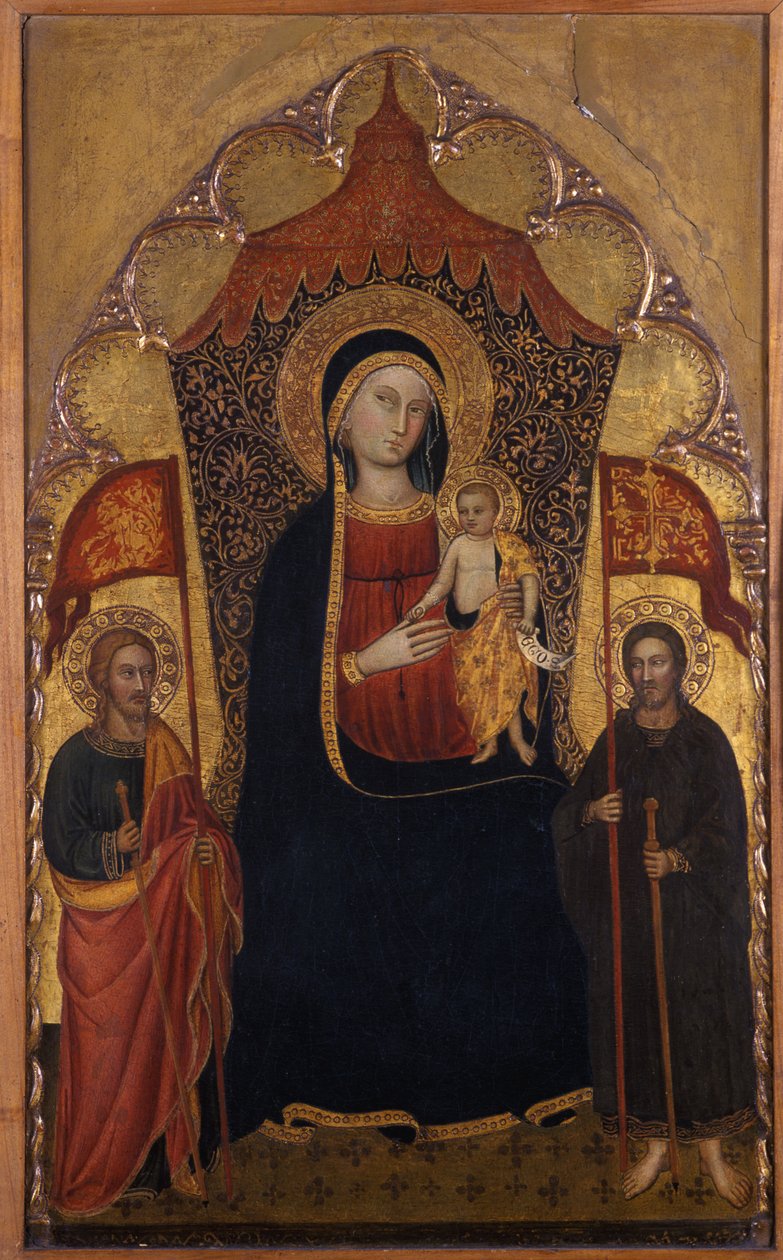 Valtaistuimella Madonna ja lapsi apostoli Jaakob vanhemman ja St. Ranierin kanssa, n. 1410-20 (tempera poppelipuulla) tekijältä Turino Vanni