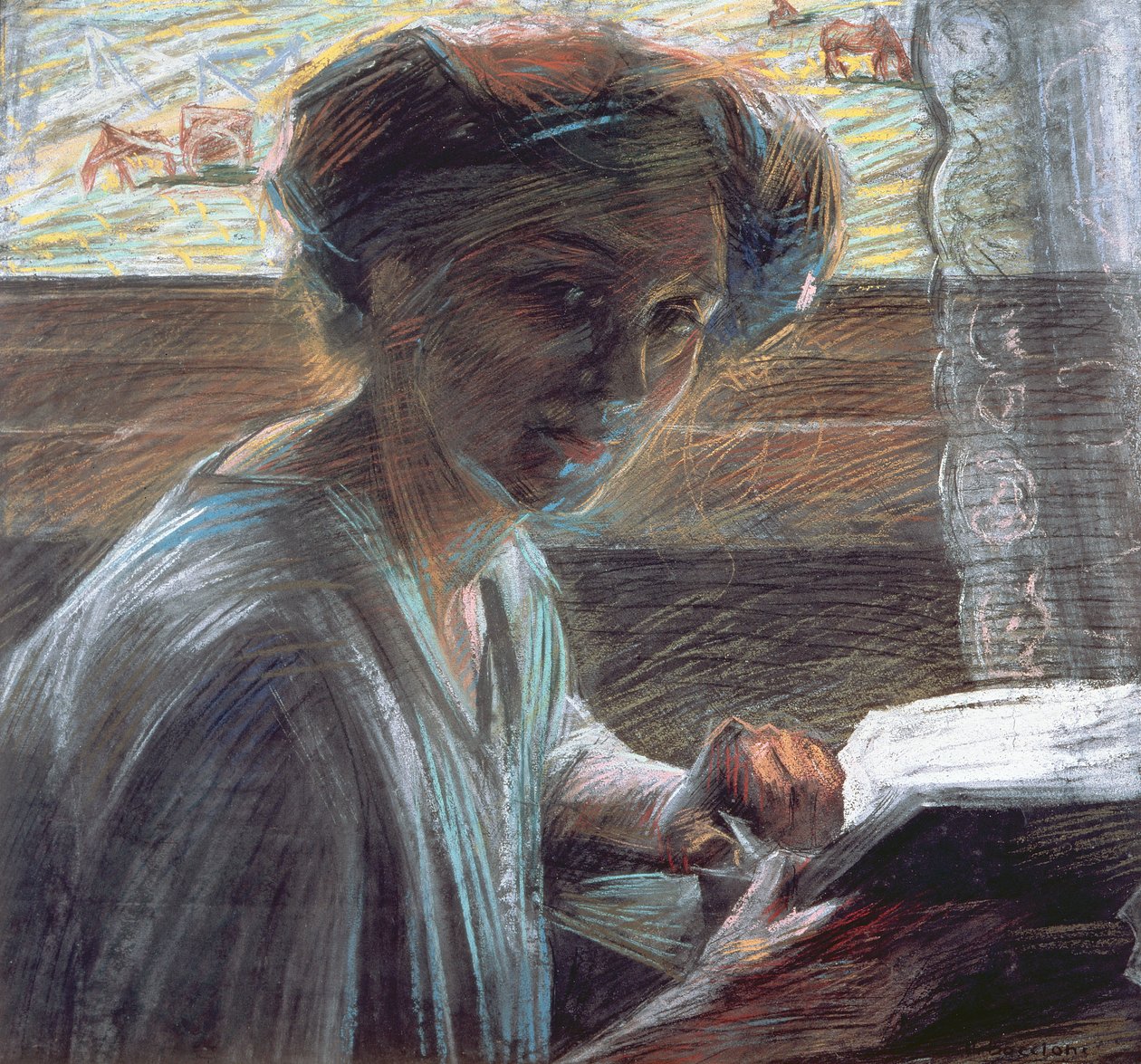 Lukeva nainen, 1909 tekijältä Umberto Boccioni