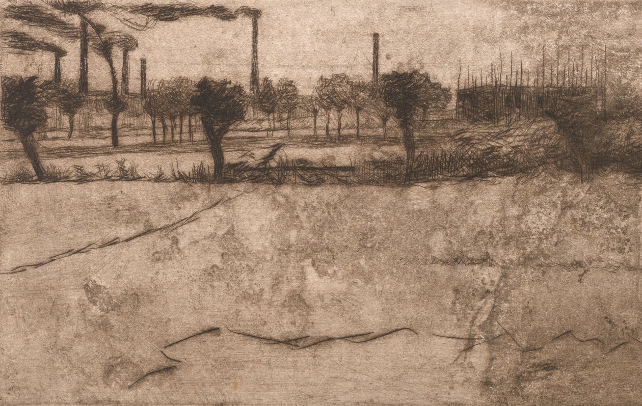 Maisema teollisuuslaitoksilla, 1909. tekijältä Umberto Boccioni