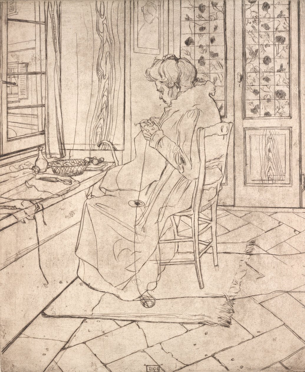 Taiteilijan äiti virkkaamassa, 1907. tekijältä Umberto Boccioni