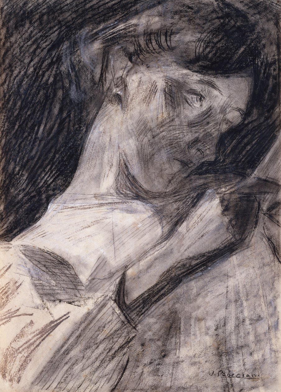 Nuori nainen lukee Ines, 1909-10. tekijältä Umberto Boccioni