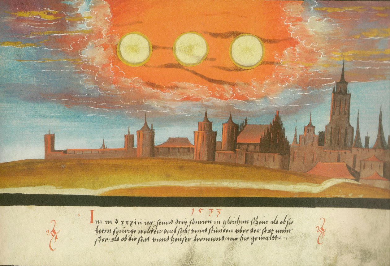 Augsburger Wunderzeichenbuch - Folio 131 Nebensonnen über Münster tekijältä Unbekannt Unbekannt