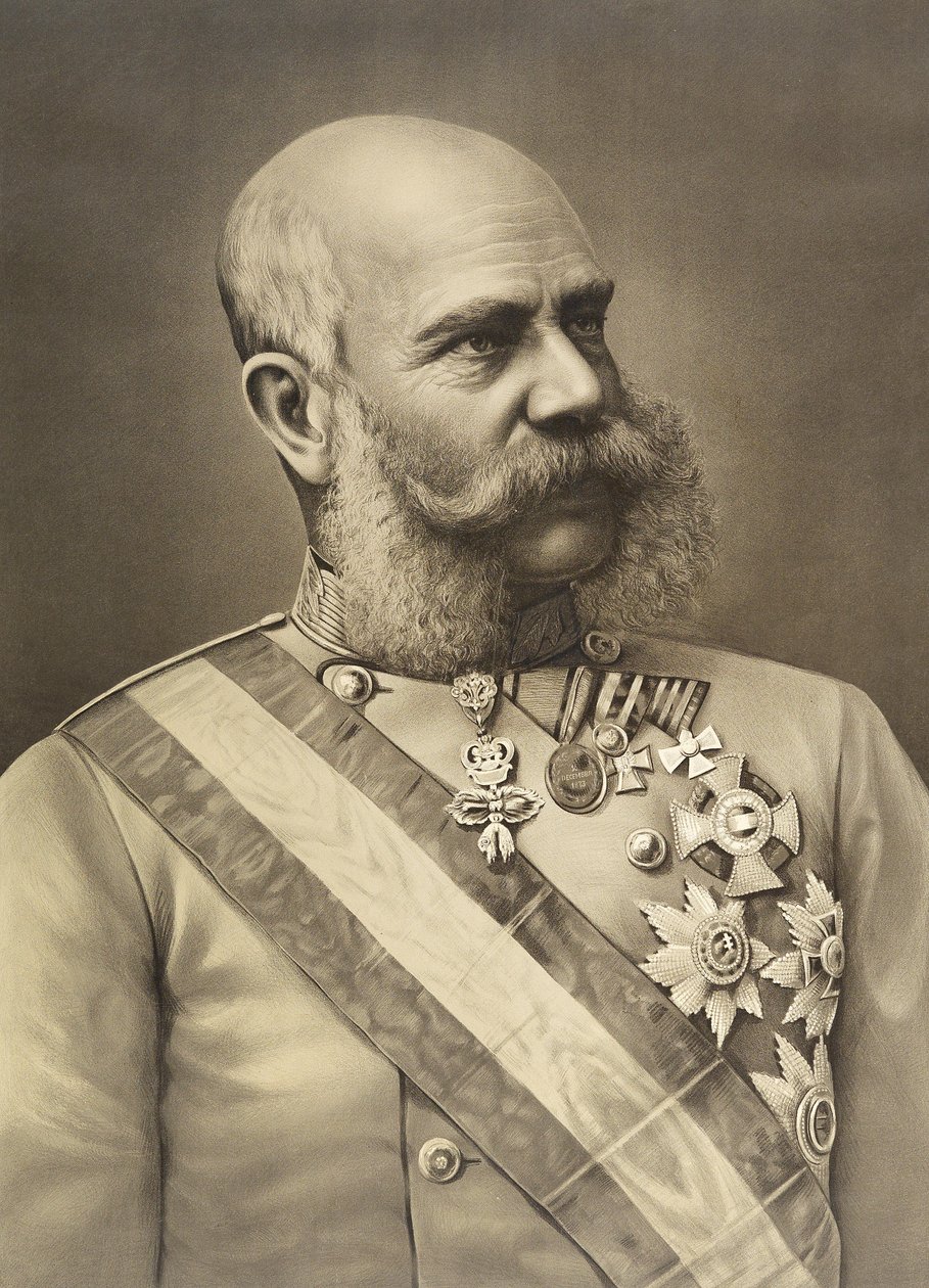 Porträtlithographie Kaiser Franz Joseph I in Uniform mit Ordensschmuck tekijältä Unbekannt Unbekannt