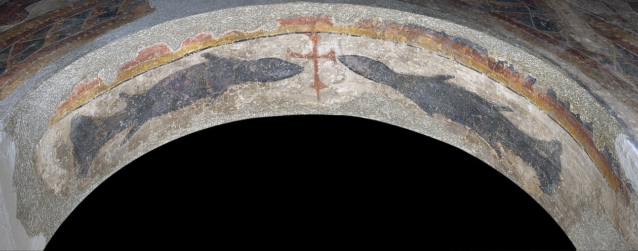 Santa Maria de Taüllin ristiä reunustavat kalat tekijältä Unbekannt Unbekannt