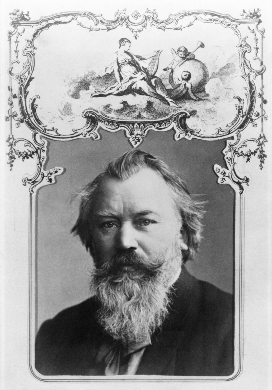 Johannes Brahms (1833-97) (bw-valokuva koristeellisessa korttikuoressa) tekijältä Unbekannt Unbekannt