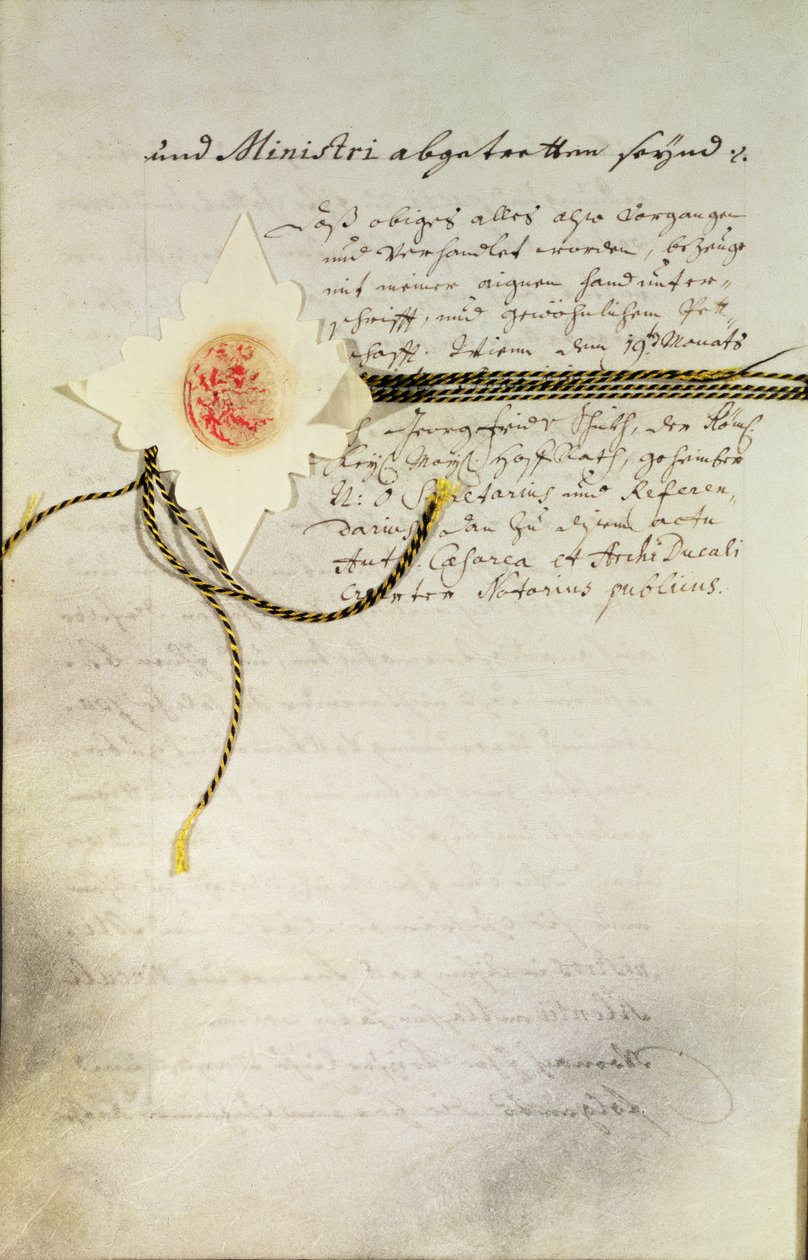 Keisari Kaarle VI:n (1685-1740) Saksassa myöntämä "pragmaattinen sanktio", joka sovitti Habsburgien maiden perinnön hänen tyttärelleen Maria Teresalle (myöhemmin keisarinna) (1717-80), 1713 tekijältä Unbekannt Unbekannt