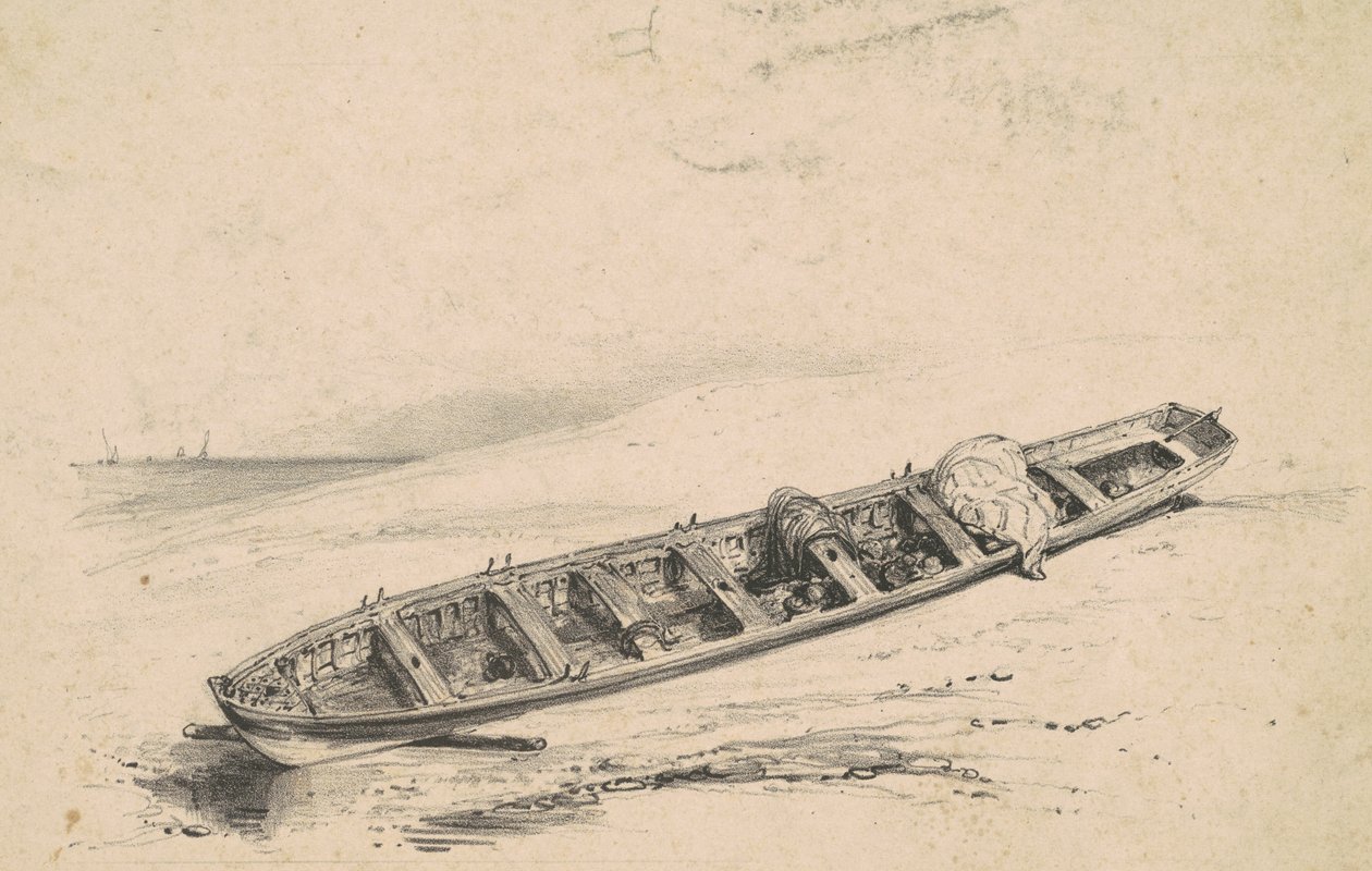 Rannalla ollut pitkävene, 1800-luku. tekijältä Unbekannt