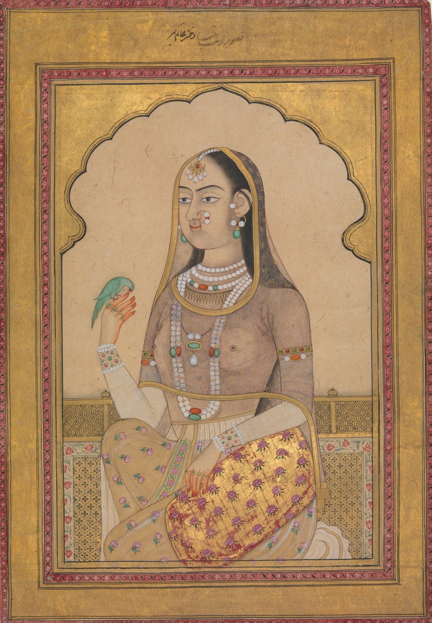 Bejeweled Maiden ja papukaija, n. 1670-1700. tekijältä Unbekannt