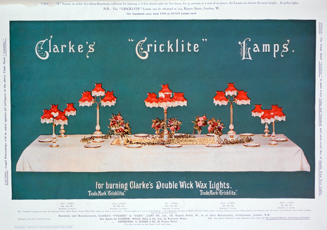Clarkes Cricklite -lamppujen mainos, 1899 tekijältä Unbekannt