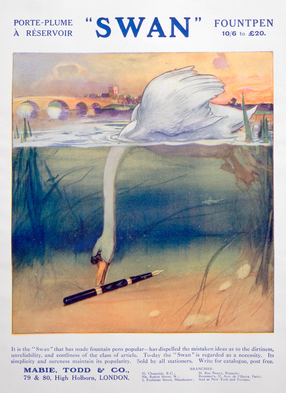 Mainos Swan mustekynistä, c1906 tekijältä Unbekannt