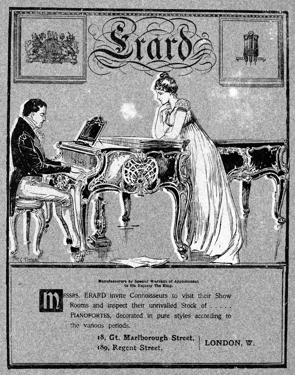 Mainos Erard-pianoille, 1901 tekijältä Unbekannt