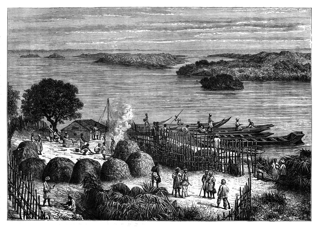 Leirintäalue Kongo-joella, Afrikassa, v. 1890 tekijältä Unbekannt