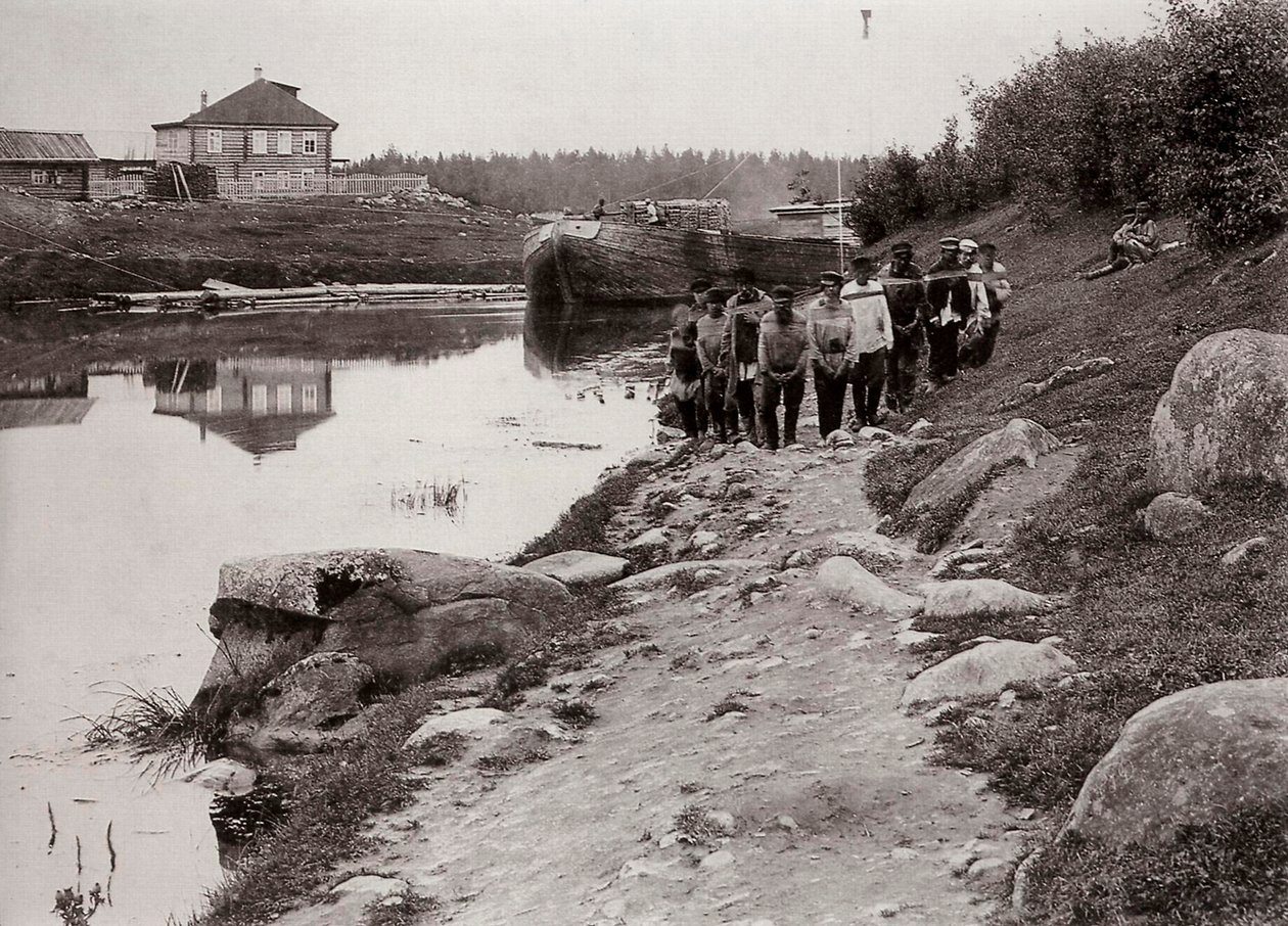 Proomukuljettimet Volgalla, Venäjä, c1895 tekijältä Unbekannt
