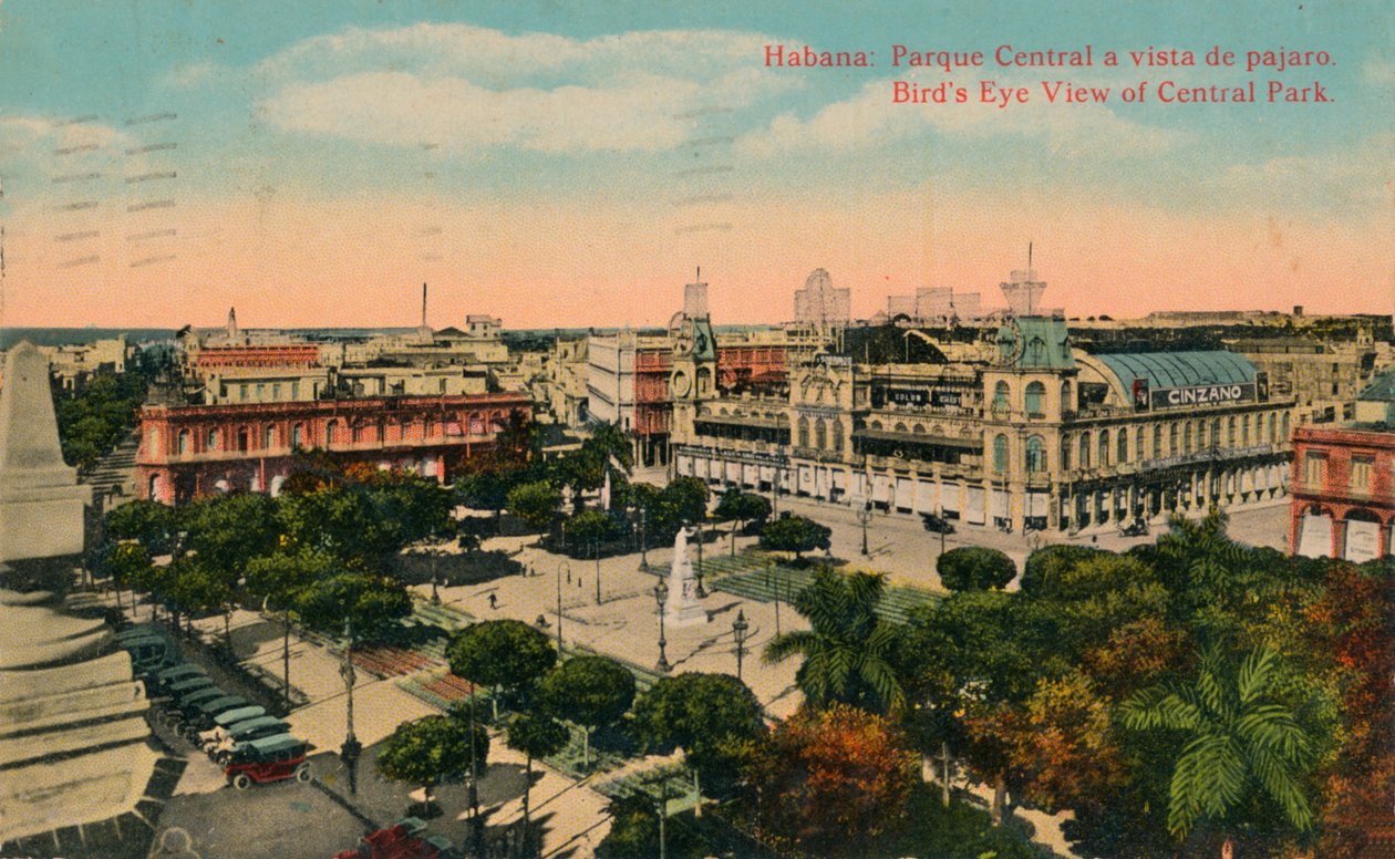 Lintuperspektiivinäkymä Central Parkista, Havanna, Kuuba, vuodelta 1919 tekijältä Unbekannt