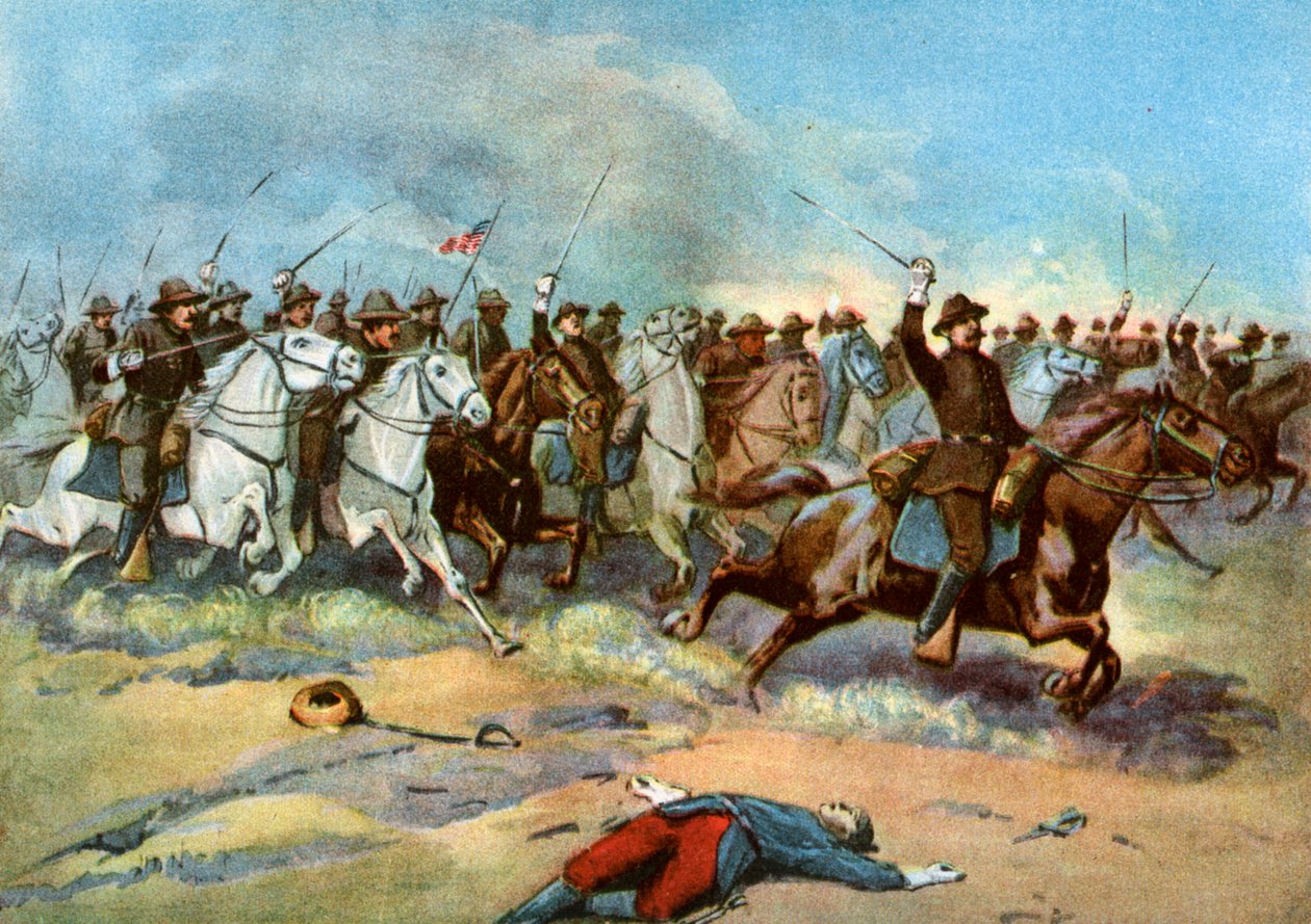 Yhdysvaltain vakituisten henkilöiden ratsuväkihyökkäys, Espanjan ja Amerikan sota, 1898 tekijältä Unbekannt