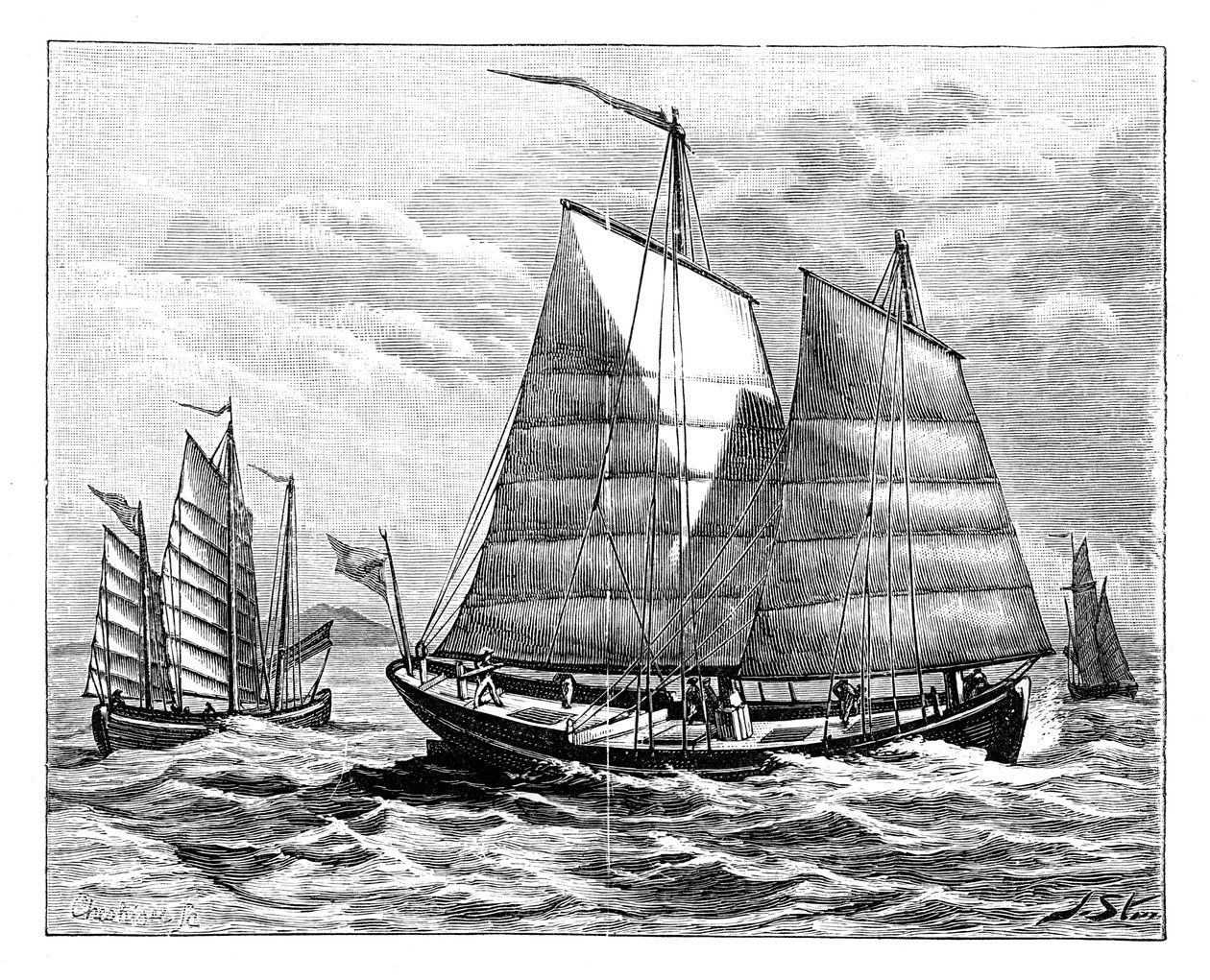 Kiinalaisia veneitä Kantonjoella, 1800-luku tekijältä Unbekannt