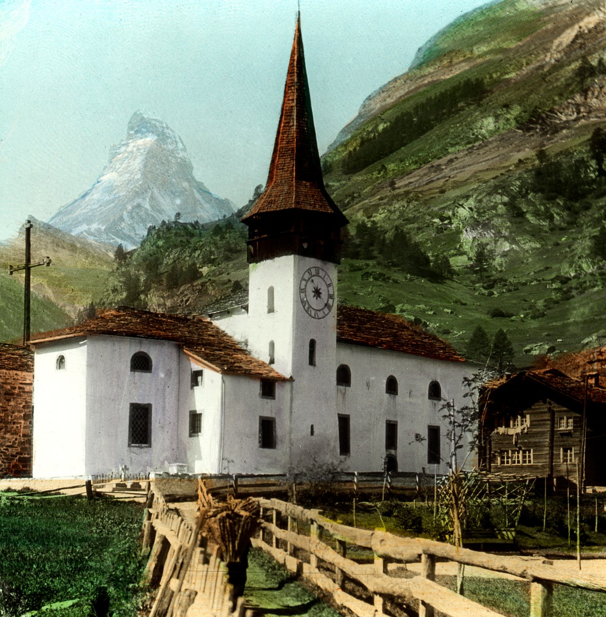 Kirkko ja Matterhorn, Zermatt, Sveitsi tekijältä Unbekannt