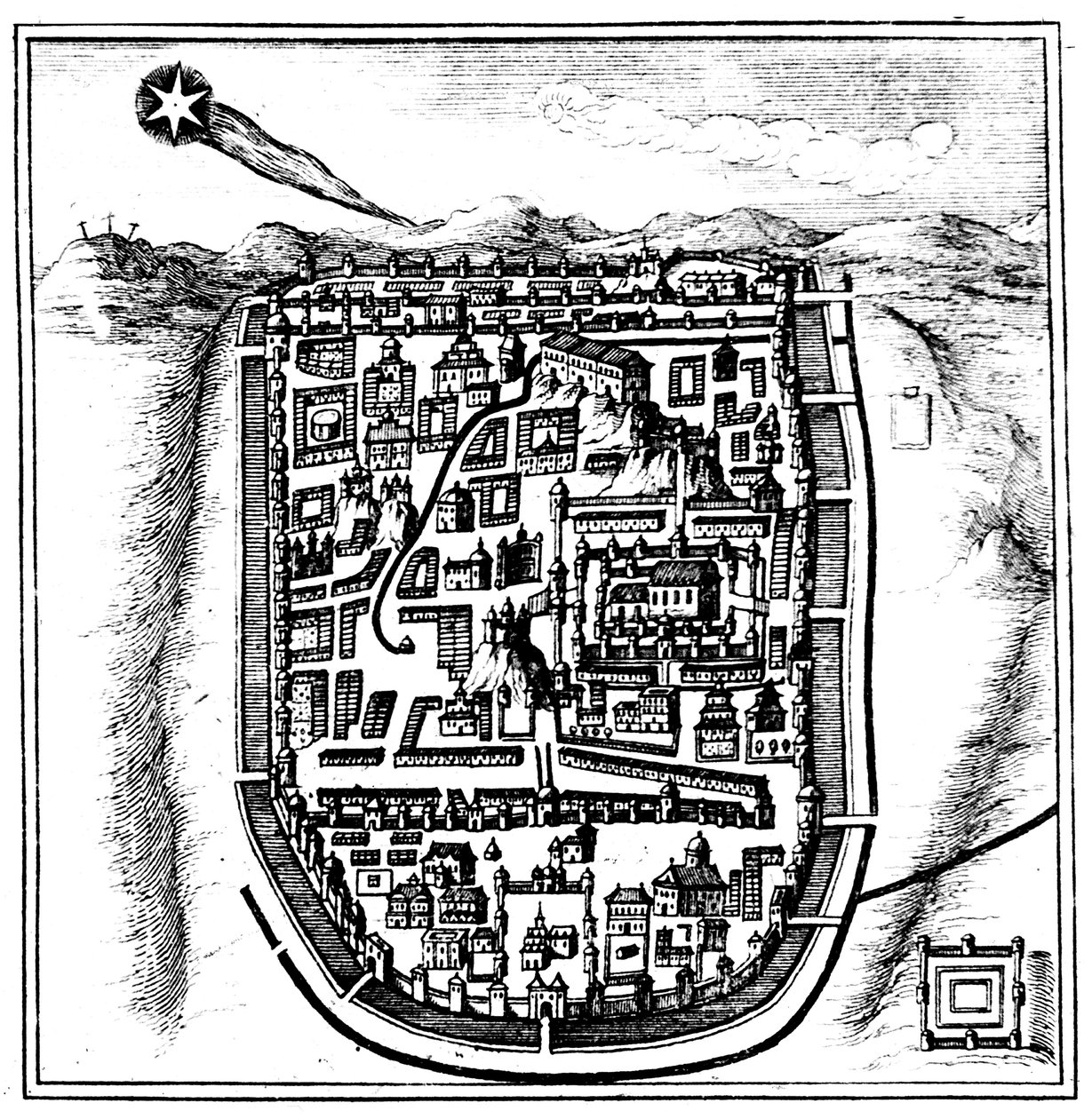 Halleyn komeetta 66 jKr. Jerusalemin yllä, 1666 tekijältä Unbekannt