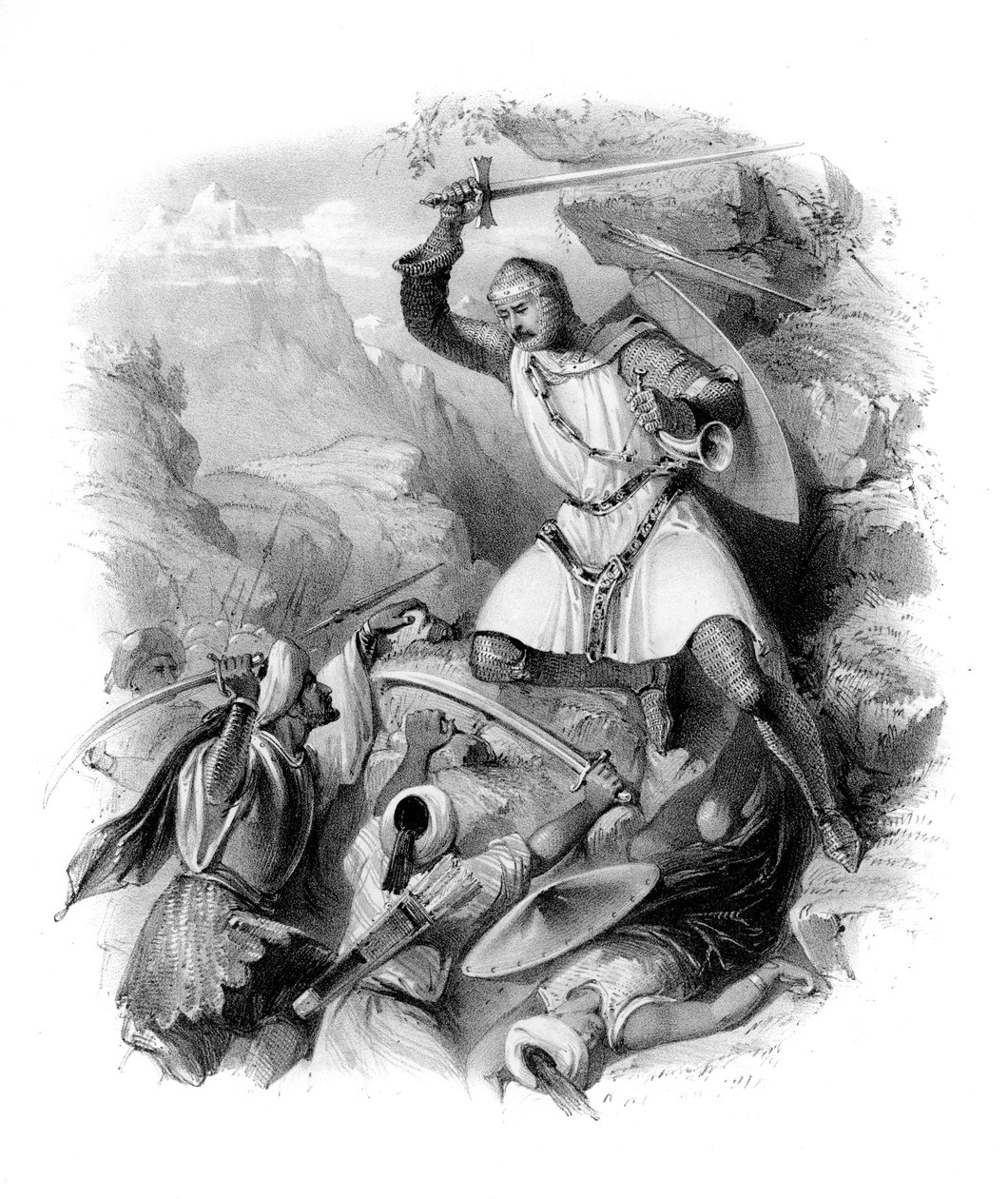 Ristiretkeläinen taistelussa, 1800-luku tekijältä Unbekannt