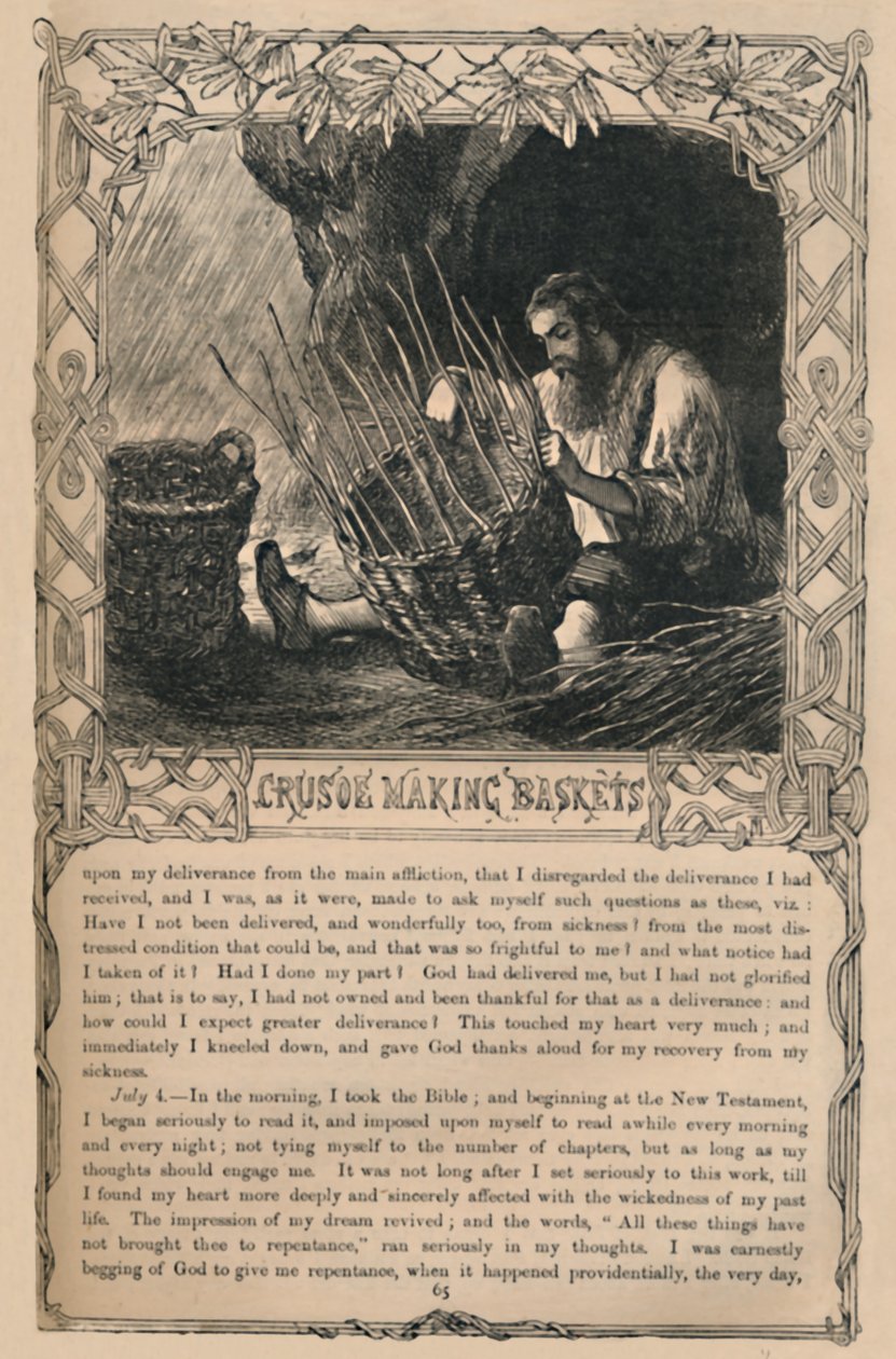 Crusoe Making Baskets, c1870 tekijältä Unbekannt