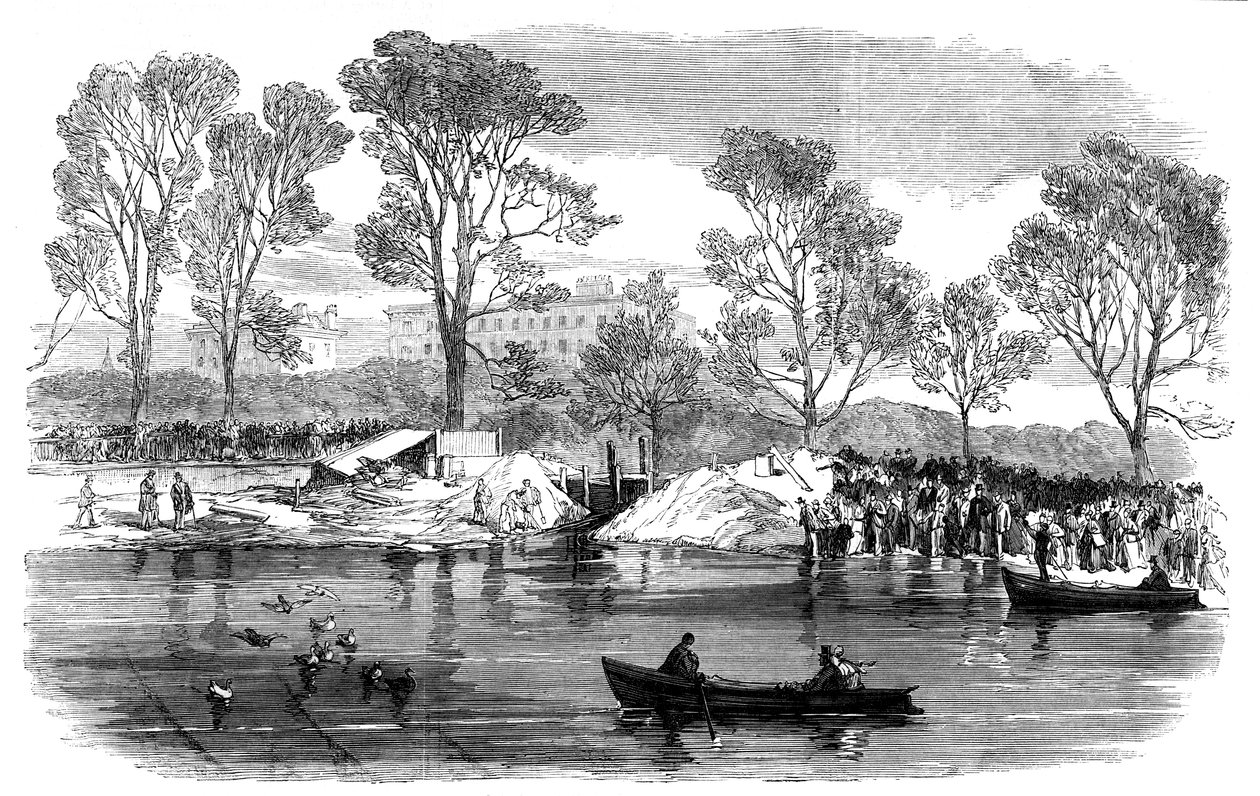 Serpentine Riverin tyhjennys, Hyde Park, Lontoo, 1869 tekijältä Unbekannt